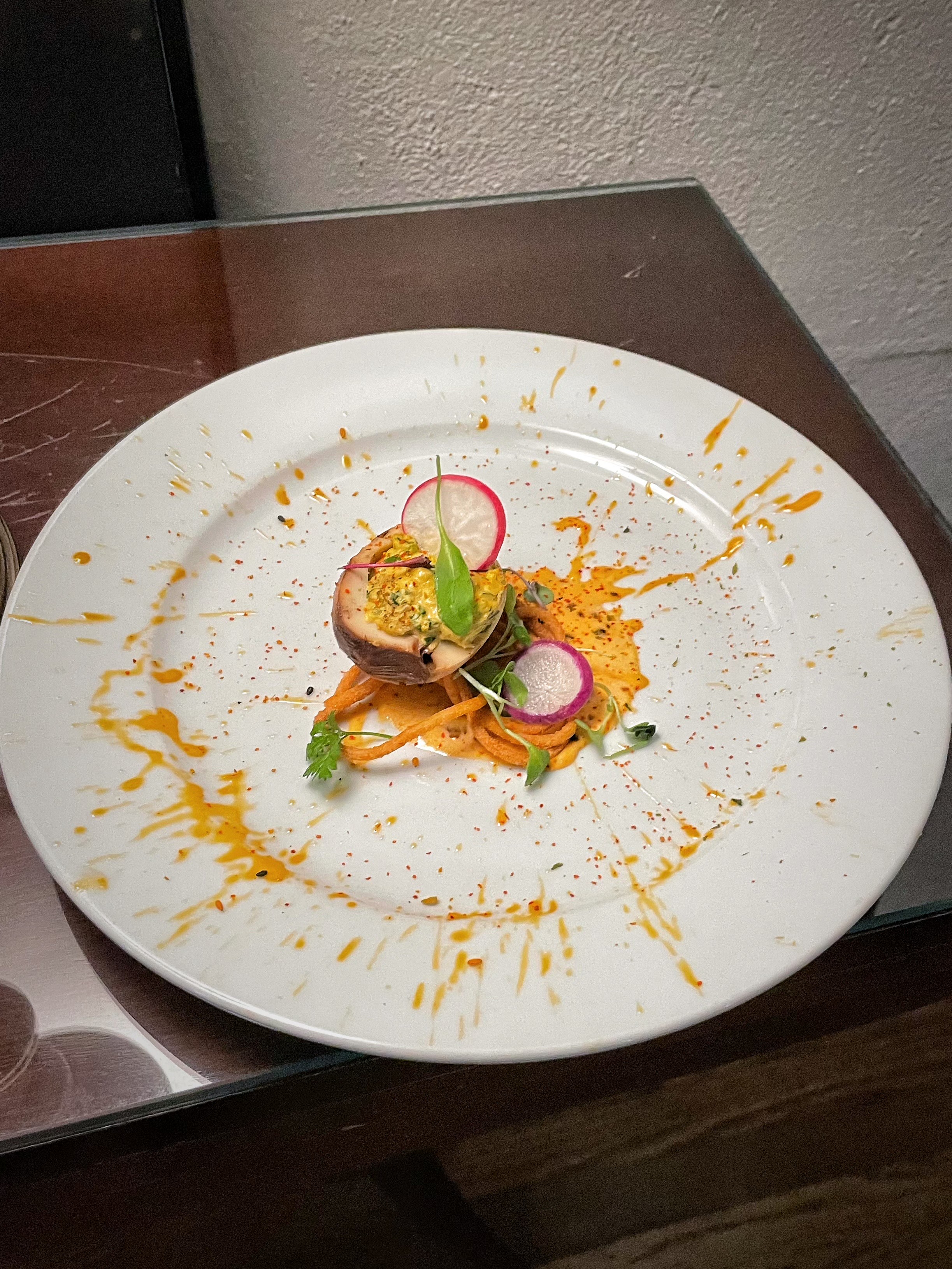 deviled tea egg in noodle nest symbolizing nostalgia