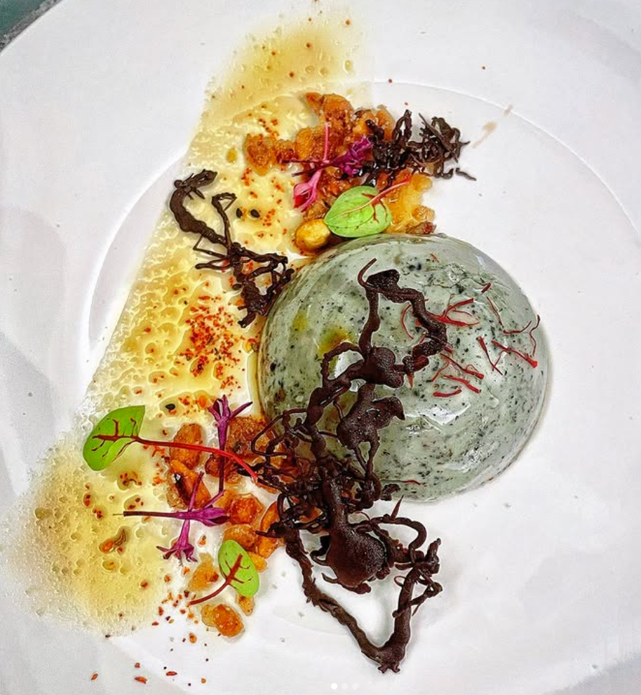 sesame pana cotta with saffron caramel